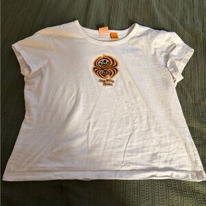 Y2K XL Itsy Bitsy Spider Halloween White and Orange Baby Tee